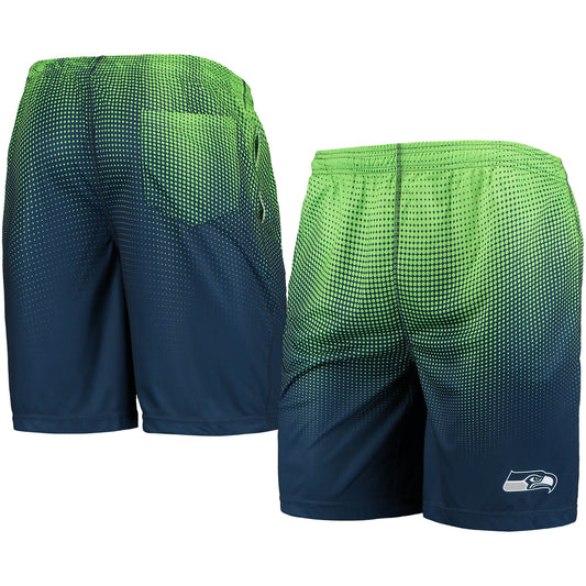 Men's FOCO College Navy/Neon Green Seattle Seahawks Pixel Gradient Training Shorts