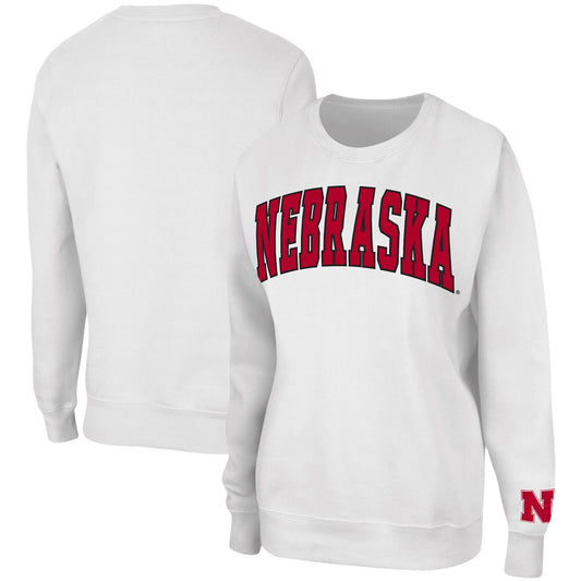 Women's Colosseum White Nebraska Huskers Campanile Pullover Sweatshirt