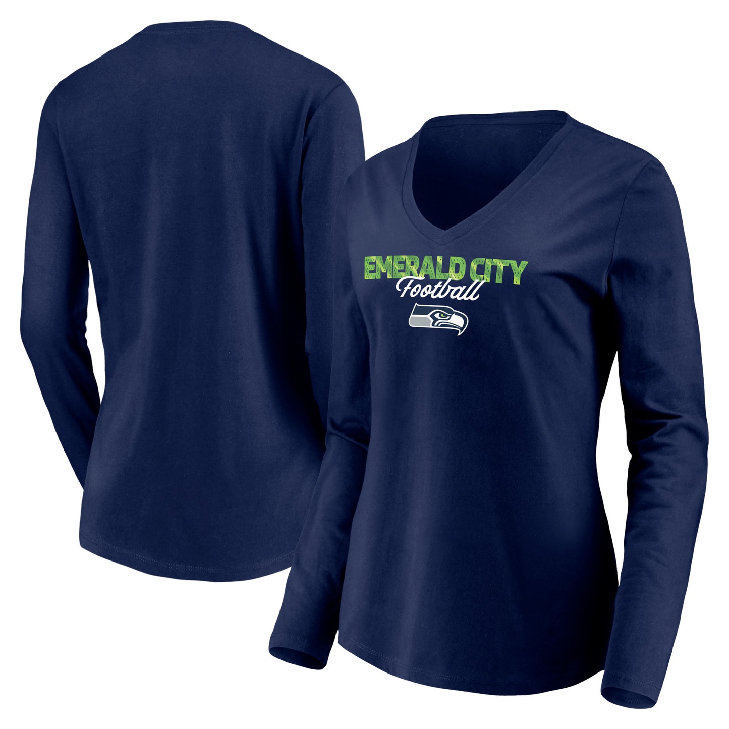 Women's Fanatics College Navy Seattle Seahawks Highly Valued Long Sleeve V-Neck T-Shirt