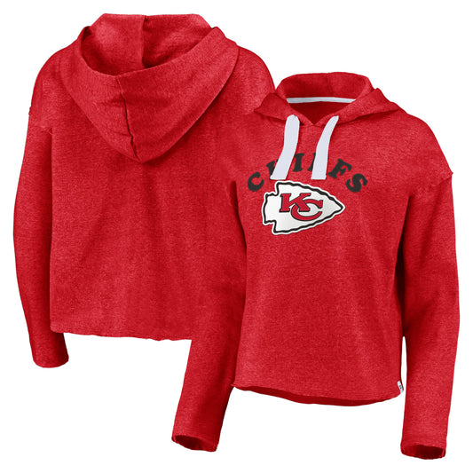 Women's Fanatics Heathered Red Kansas City Chiefs Sport Resort Vintage Arc Cropped Raw Edge Pullover Hoodie