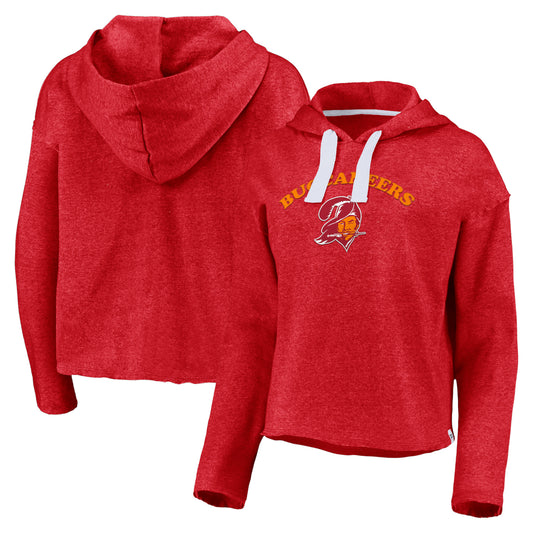 Women's Fanatics Heathered Red Tampa Bay Buccaneers Sport Resort Vintage Arc Cropped Raw Edge Pullover Hoodie