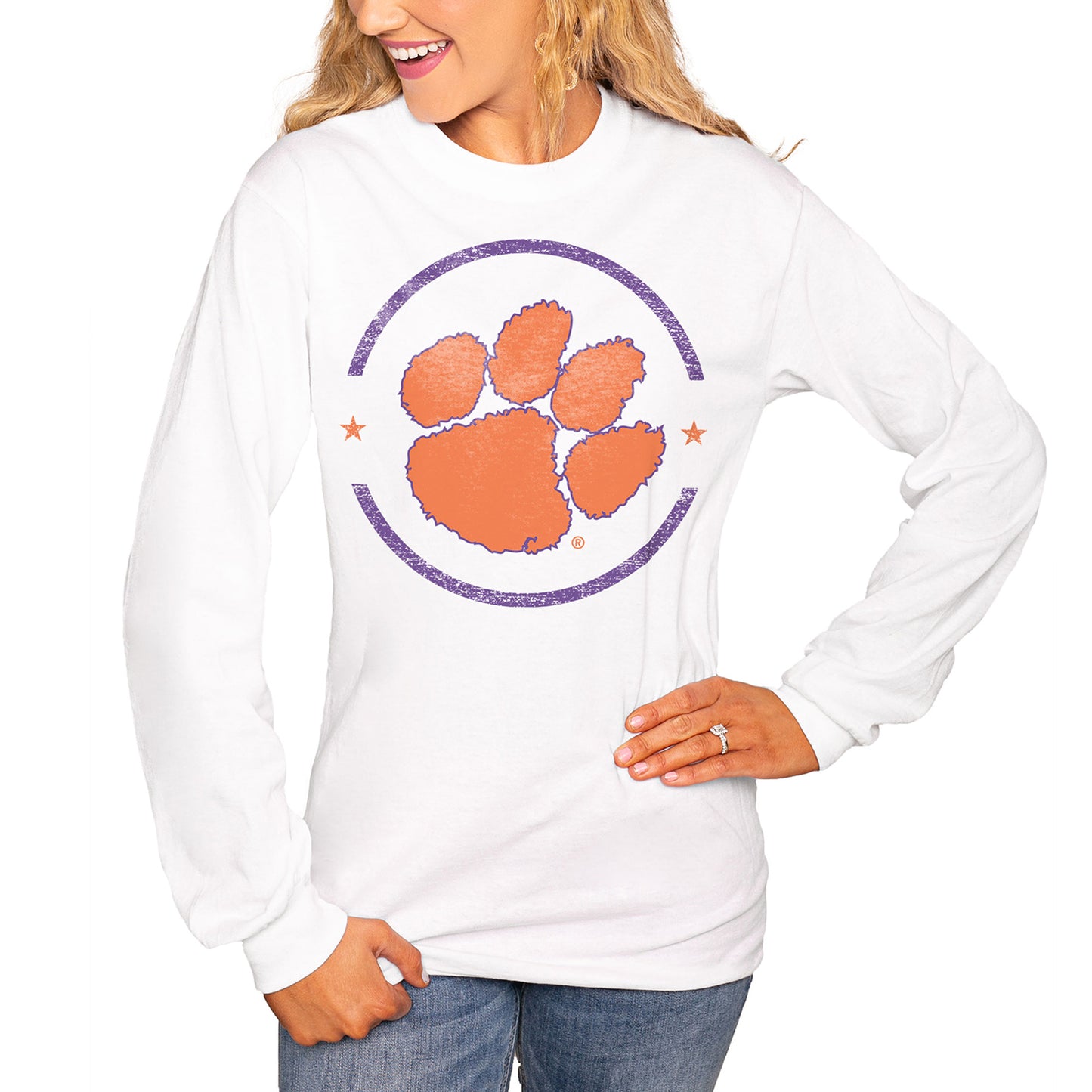 Women's White Clemson Tigers End Zone Long Sleeve T-Shirt