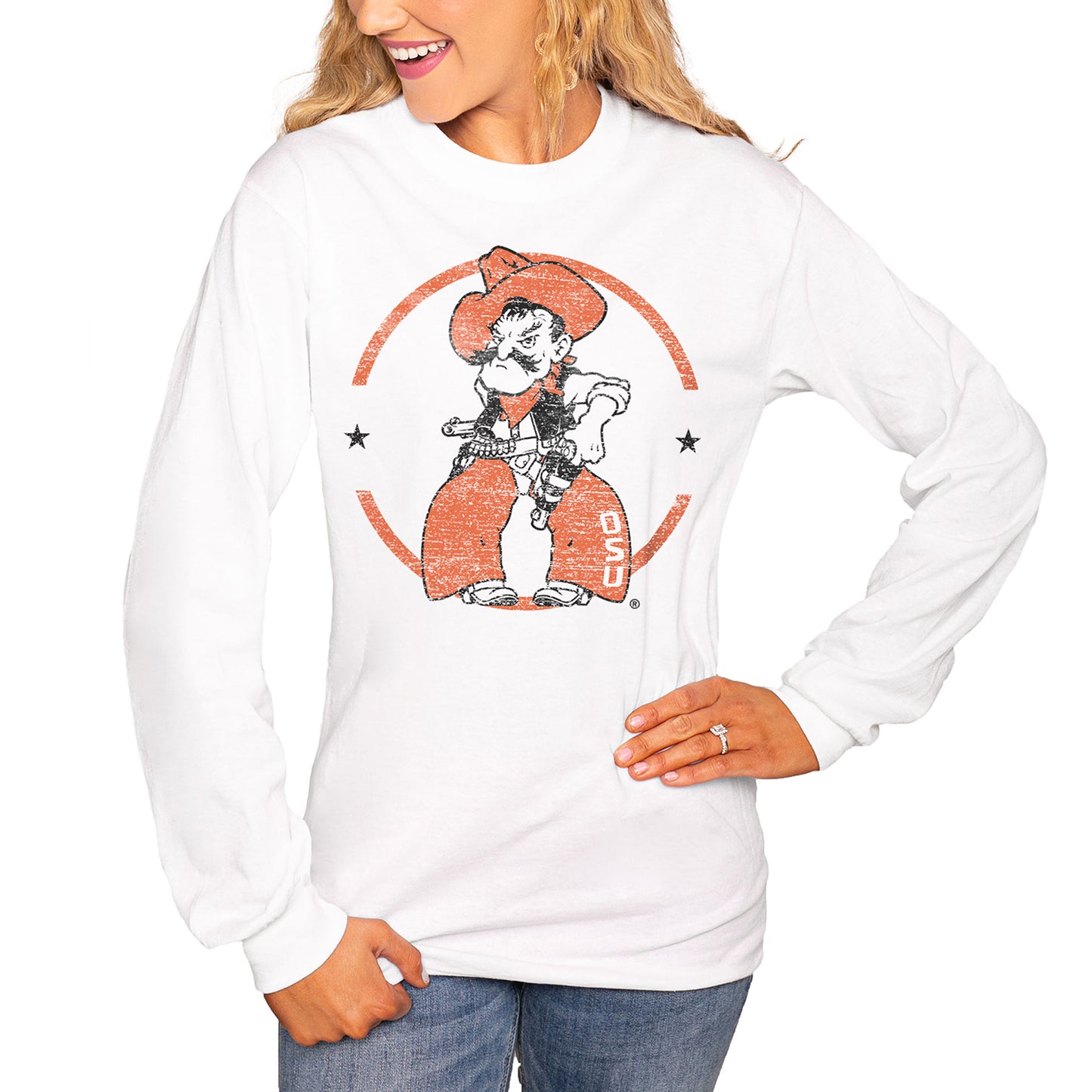 Women's White Oklahoma State Cowboys End Zone Long Sleeve T-Shirt