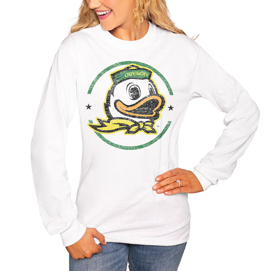 Women's White Oregon Ducks End Zone Long Sleeve T-Shirt