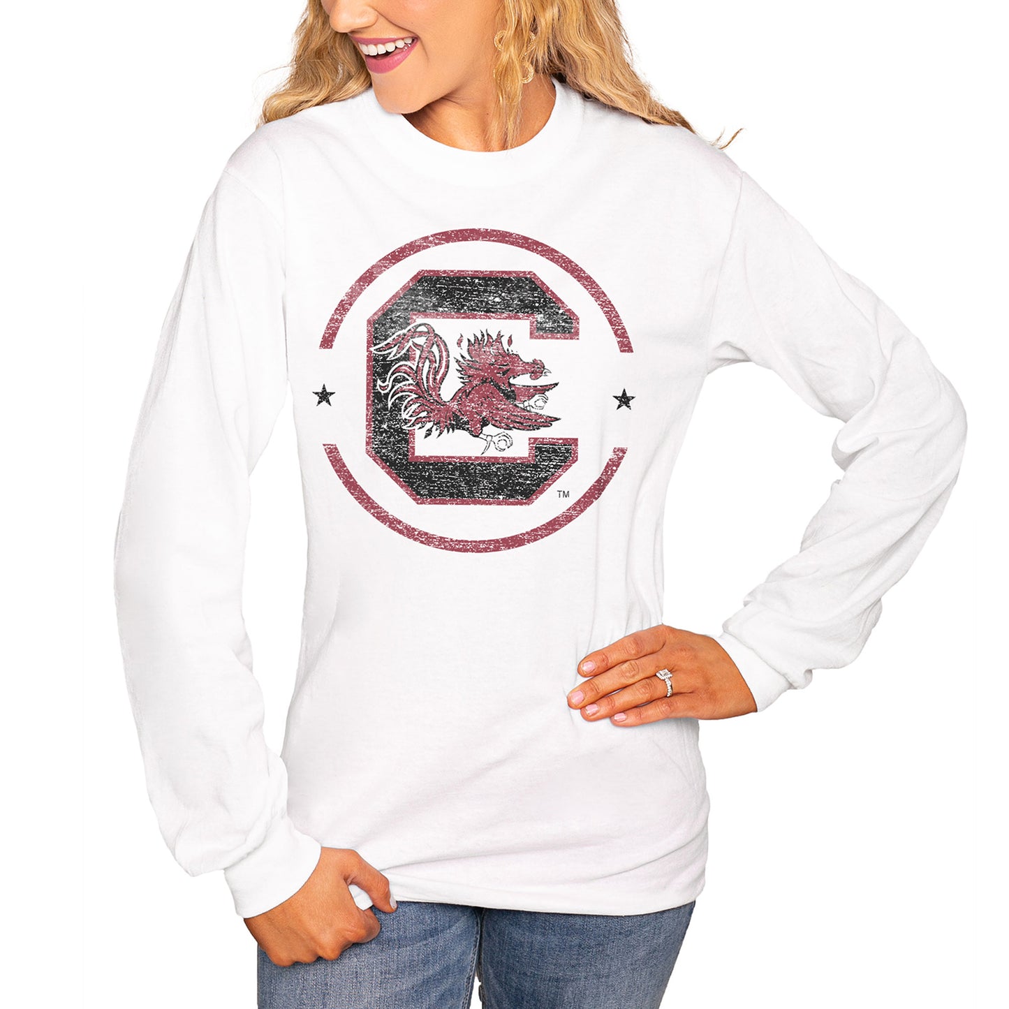 Women's White South Carolina Gamecocks End Zone Long Sleeve T-Shirt