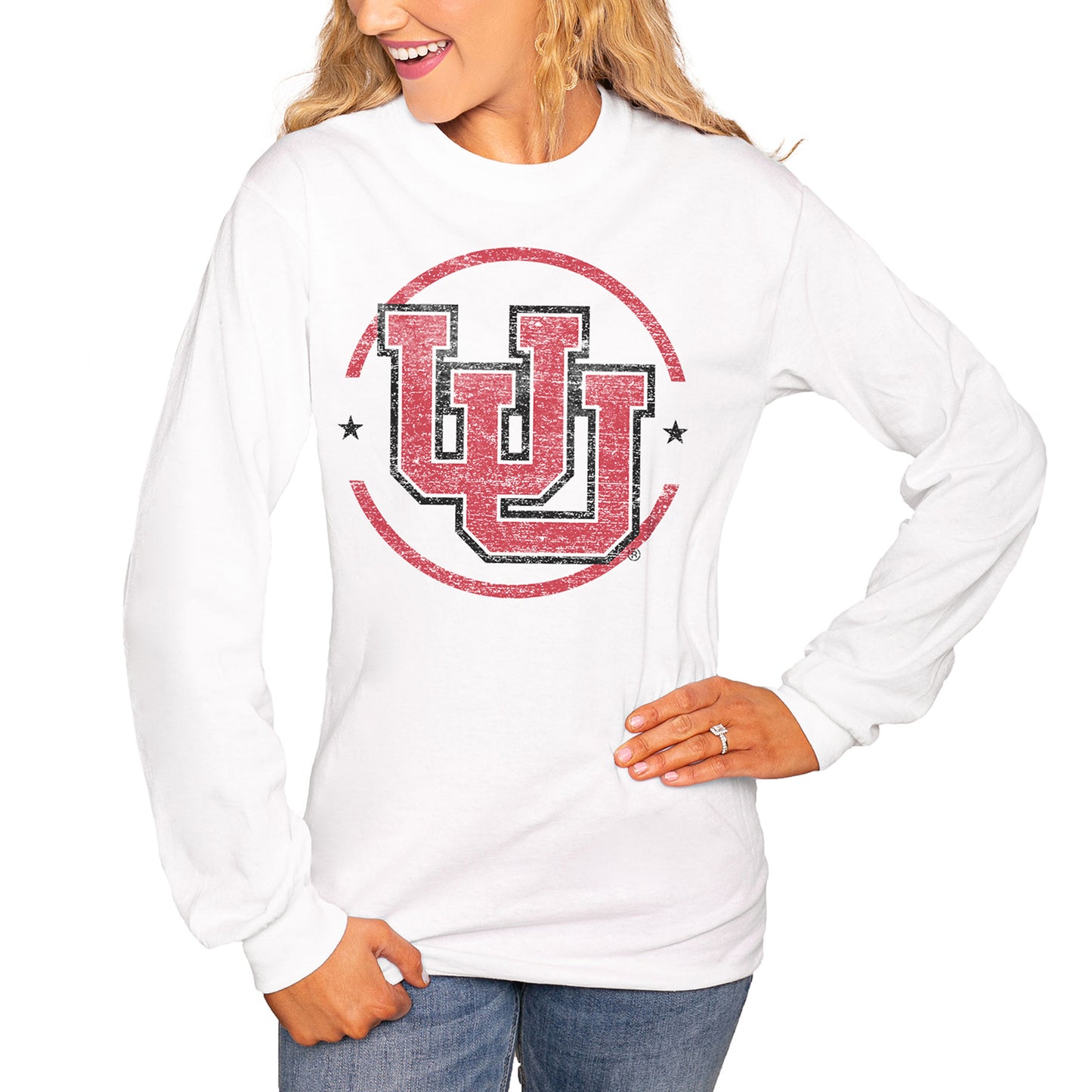 Women's White Utah Utes End Zone Long Sleeve T-Shirt