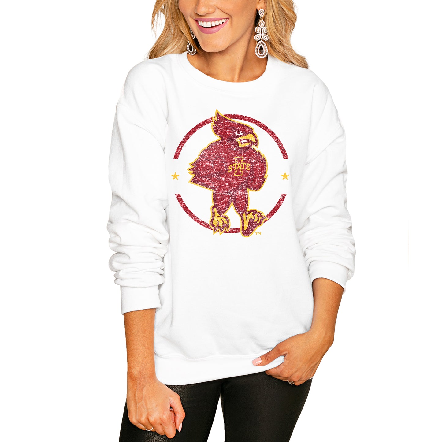 Women's White Iowa State Cyclones End Zone Pullover Sweatshirt