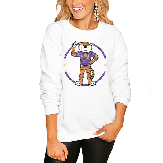 Women's White LSU Tigers End Zone Pullover Sweatshirt