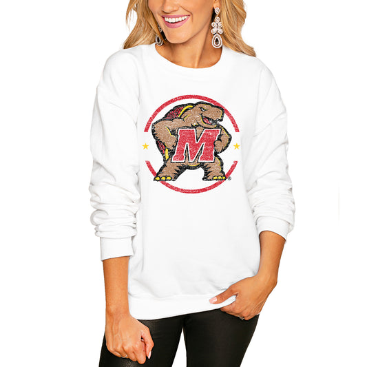 Women's White Maryland Terrapins End Zone Pullover Sweatshirt