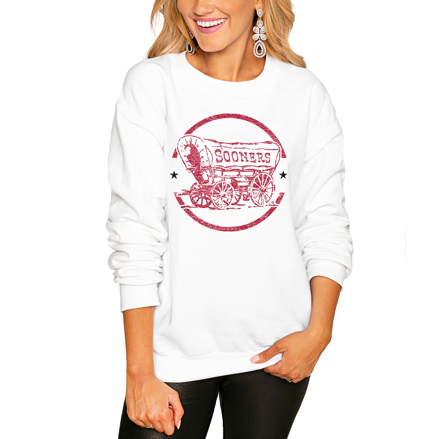 Women's White Oklahoma Sooners End Zone Pullover Sweatshirt
