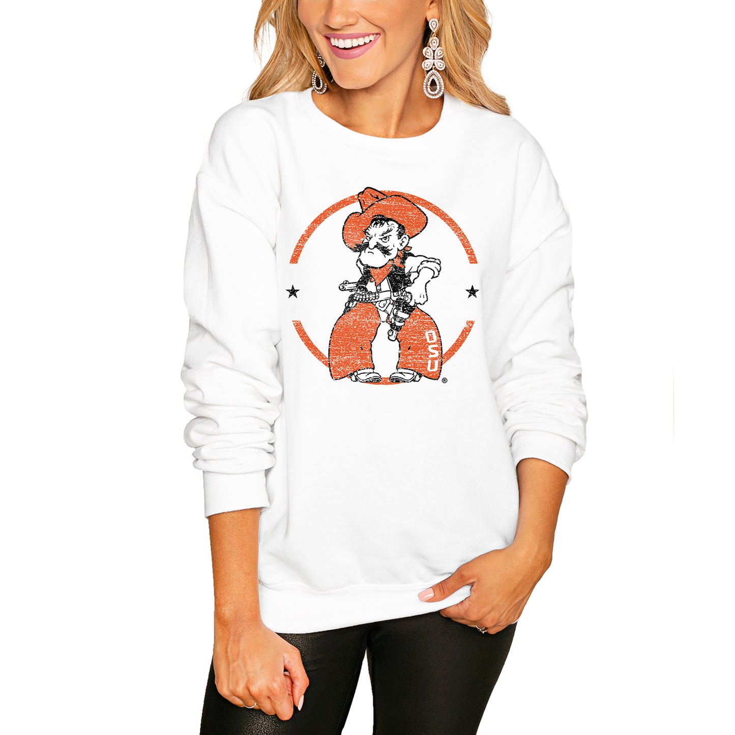 Women's White Oklahoma State Cowboys End Zone Pullover Sweatshirt