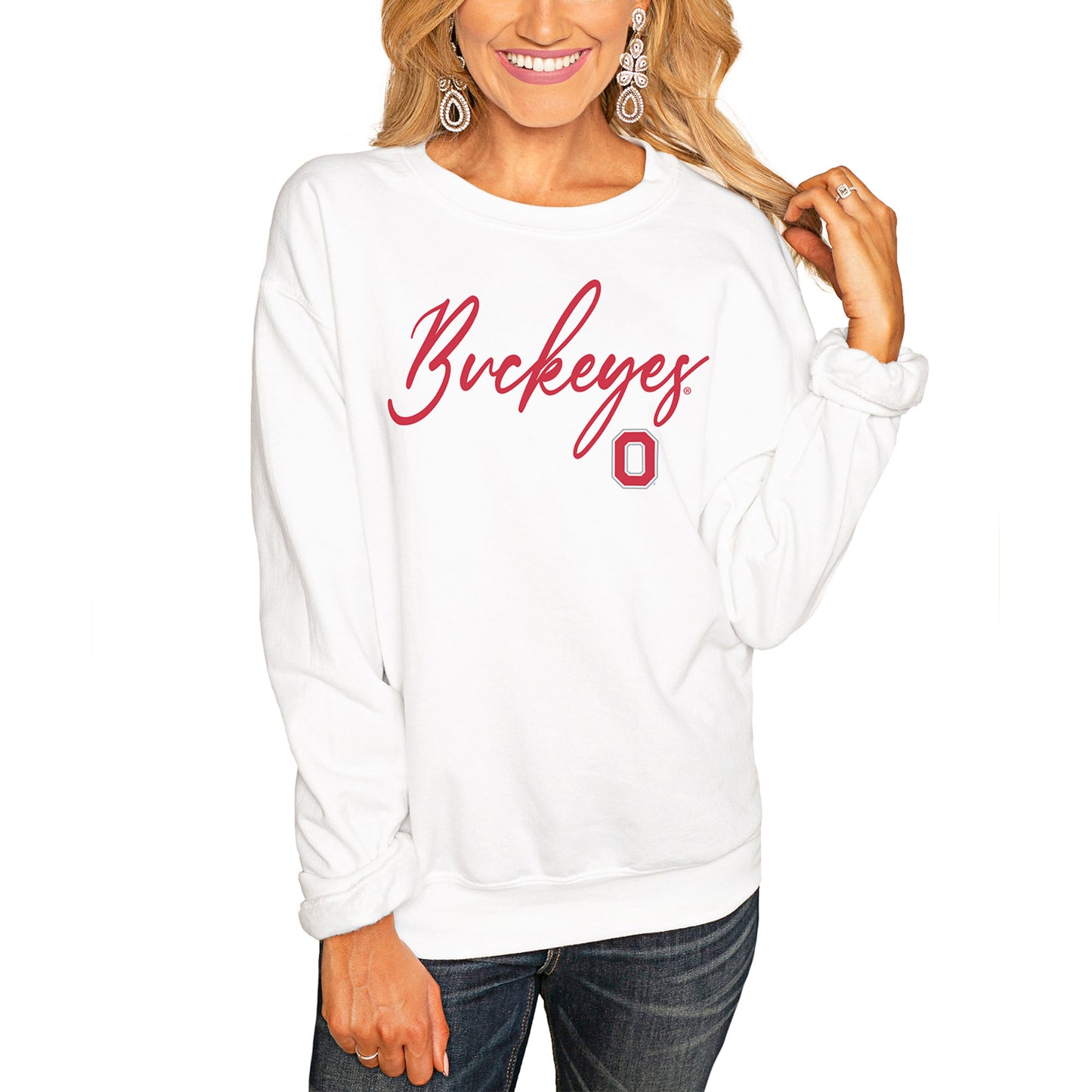 Women's White Ohio State Buckeyes Win the Day Pullover Sweatshirt