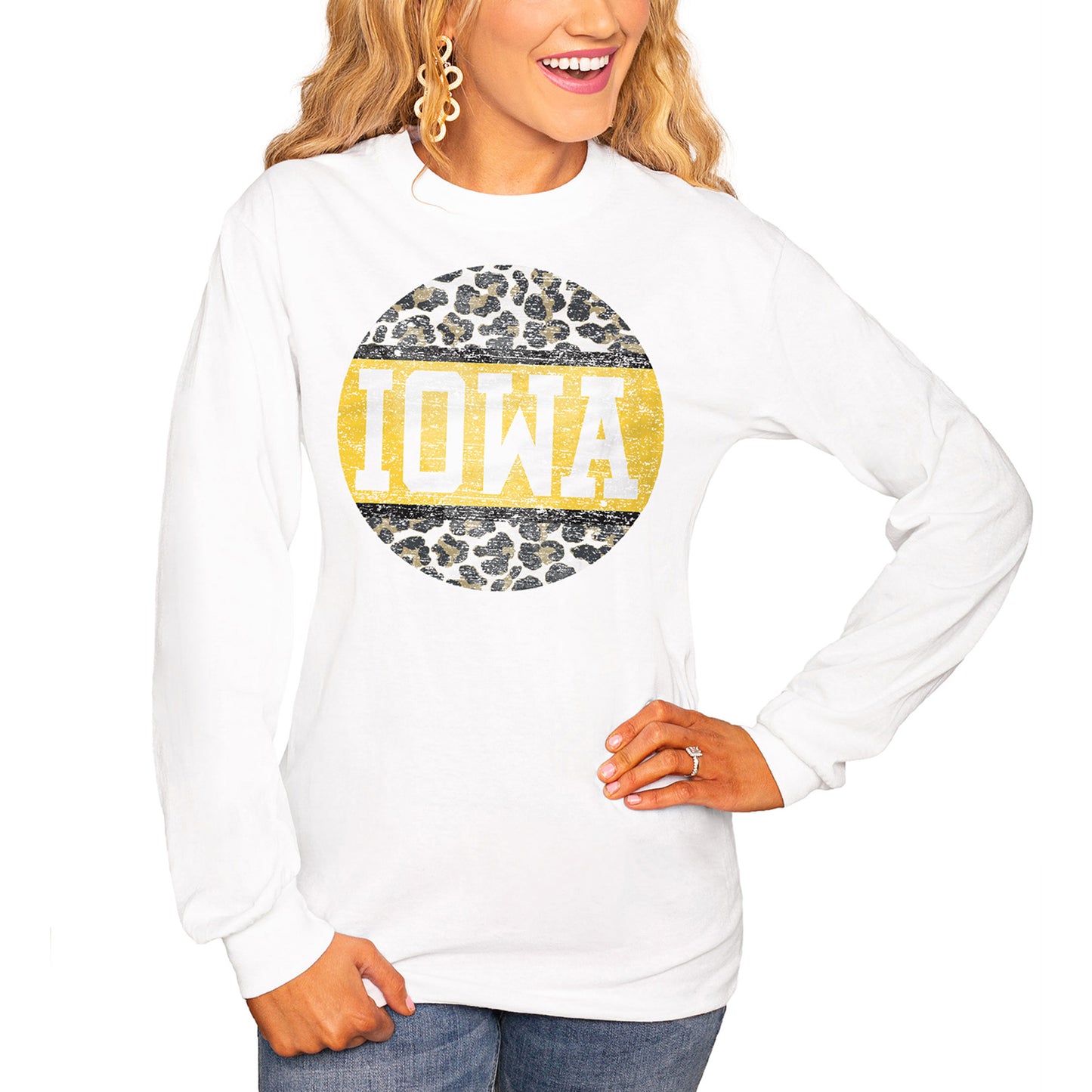 Women's White Iowa Hawkeyes Scoop & Score Long Sleeve T-Shirt