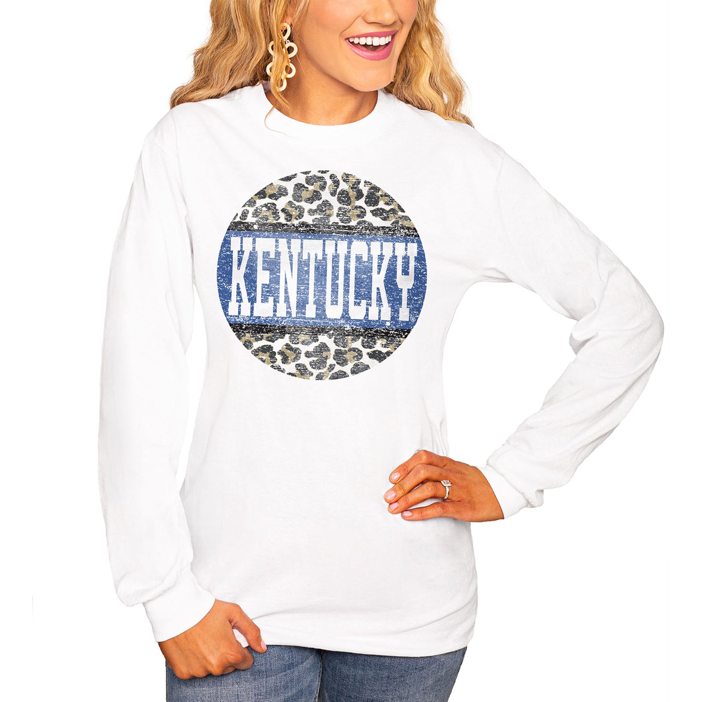 Women's White Kentucky Wildcats Scoop & Score Long Sleeve T-Shirt