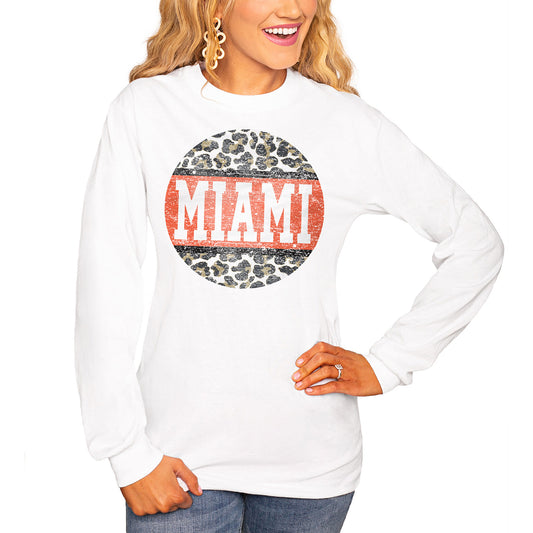 Women's White Miami Hurricanes Scoop & Score Long Sleeve T-Shirt