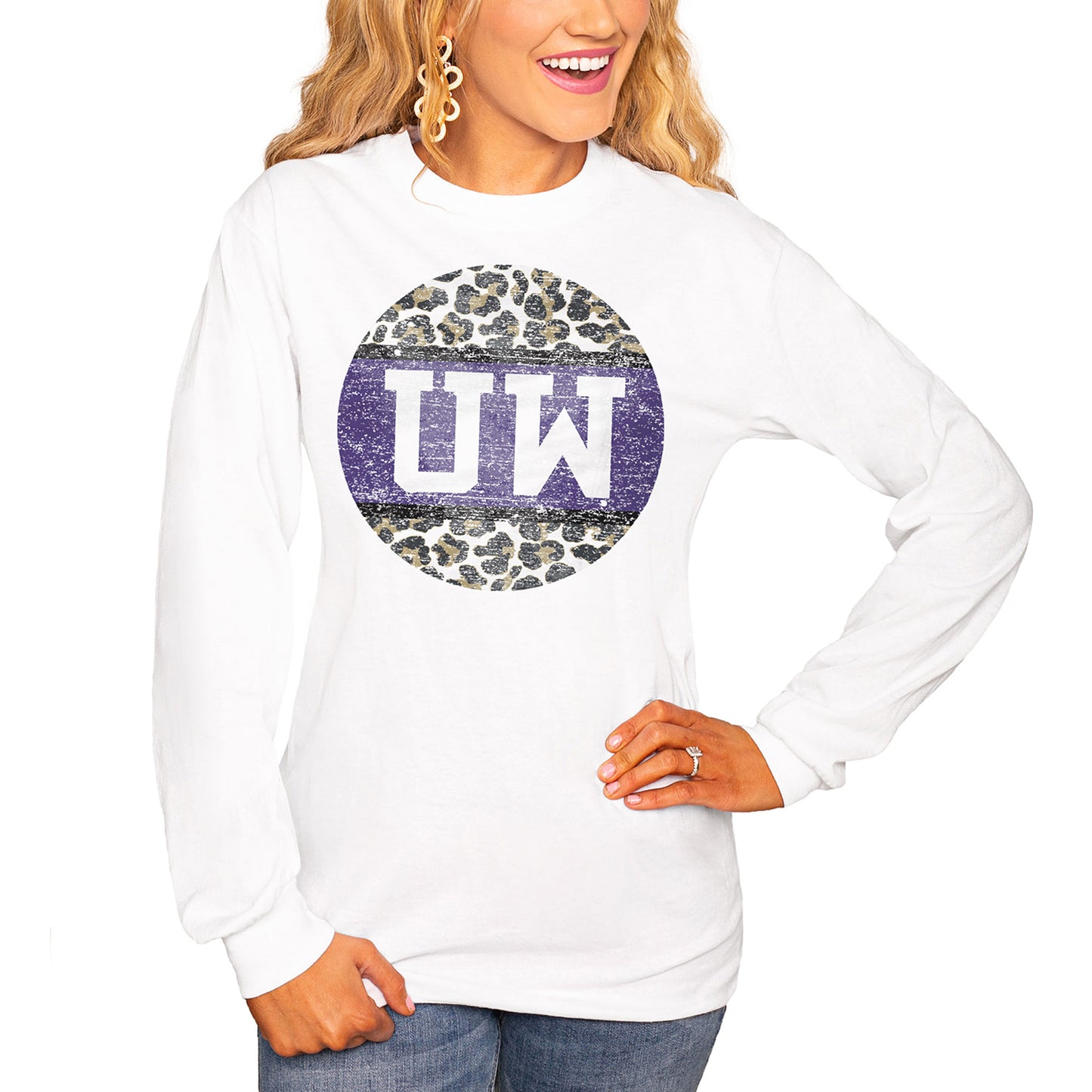 Women's White Washington Huskies Scoop & Score Long Sleeve T-Shirt