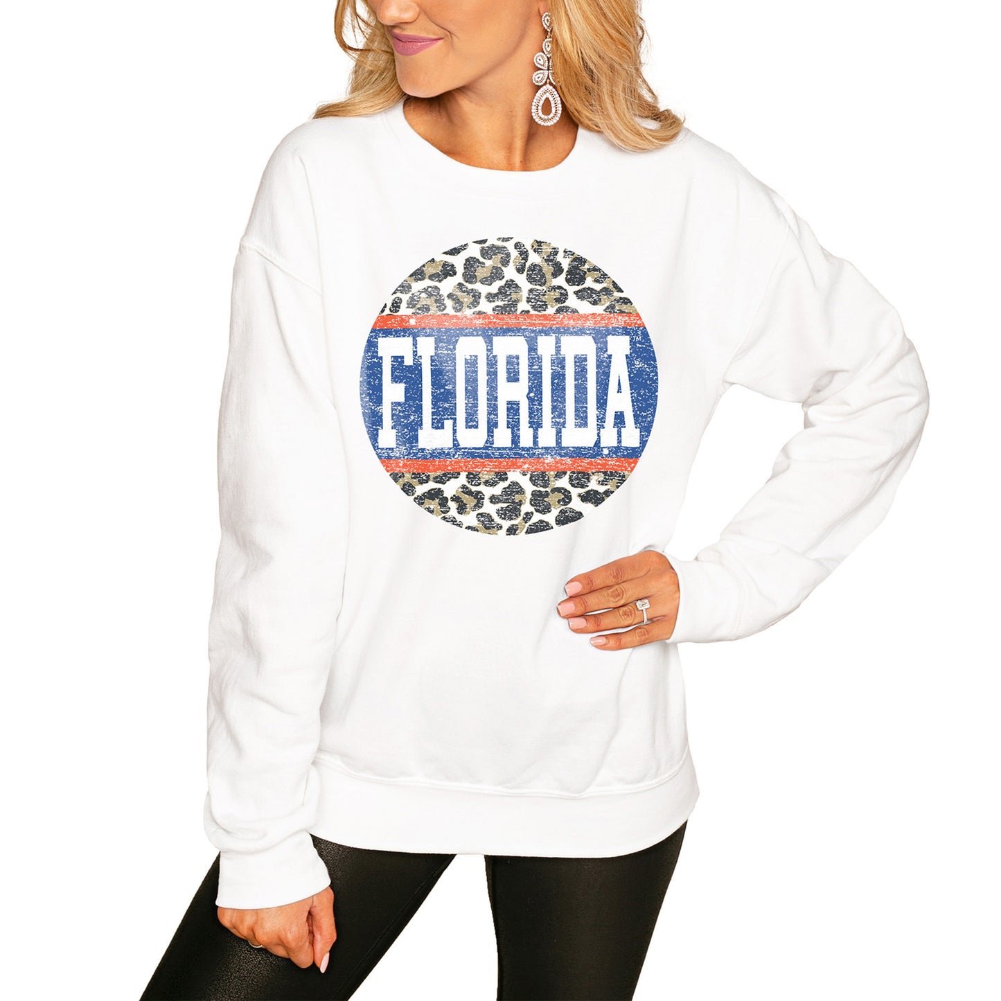 Women's White Florida Gators Scoop & Score Pullover Sweatshirt