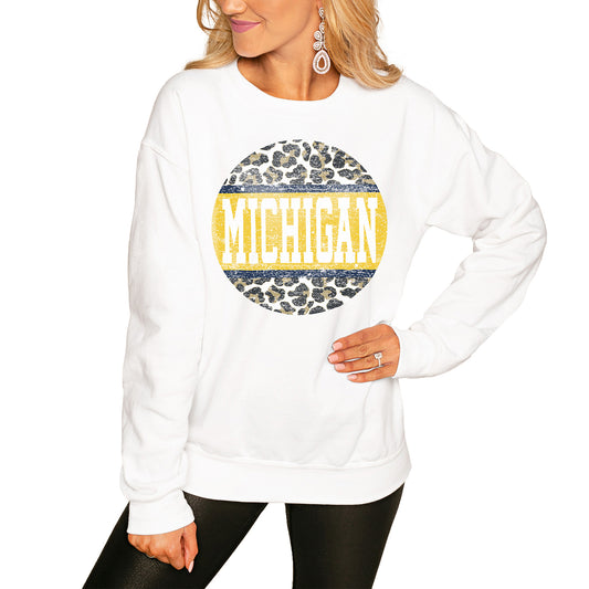 Women's White Michigan Wolverines Scoop & Score Pullover Sweatshirt