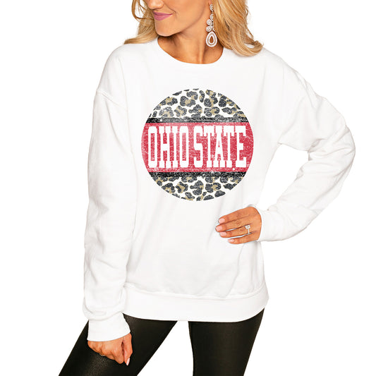 Women's White Ohio State Buckeyes Scoop & Score Pullover Sweatshirt