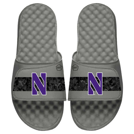 Men's ISlide Gray Northwestern Wildcats OHT Military Appreciation Slide Sandals