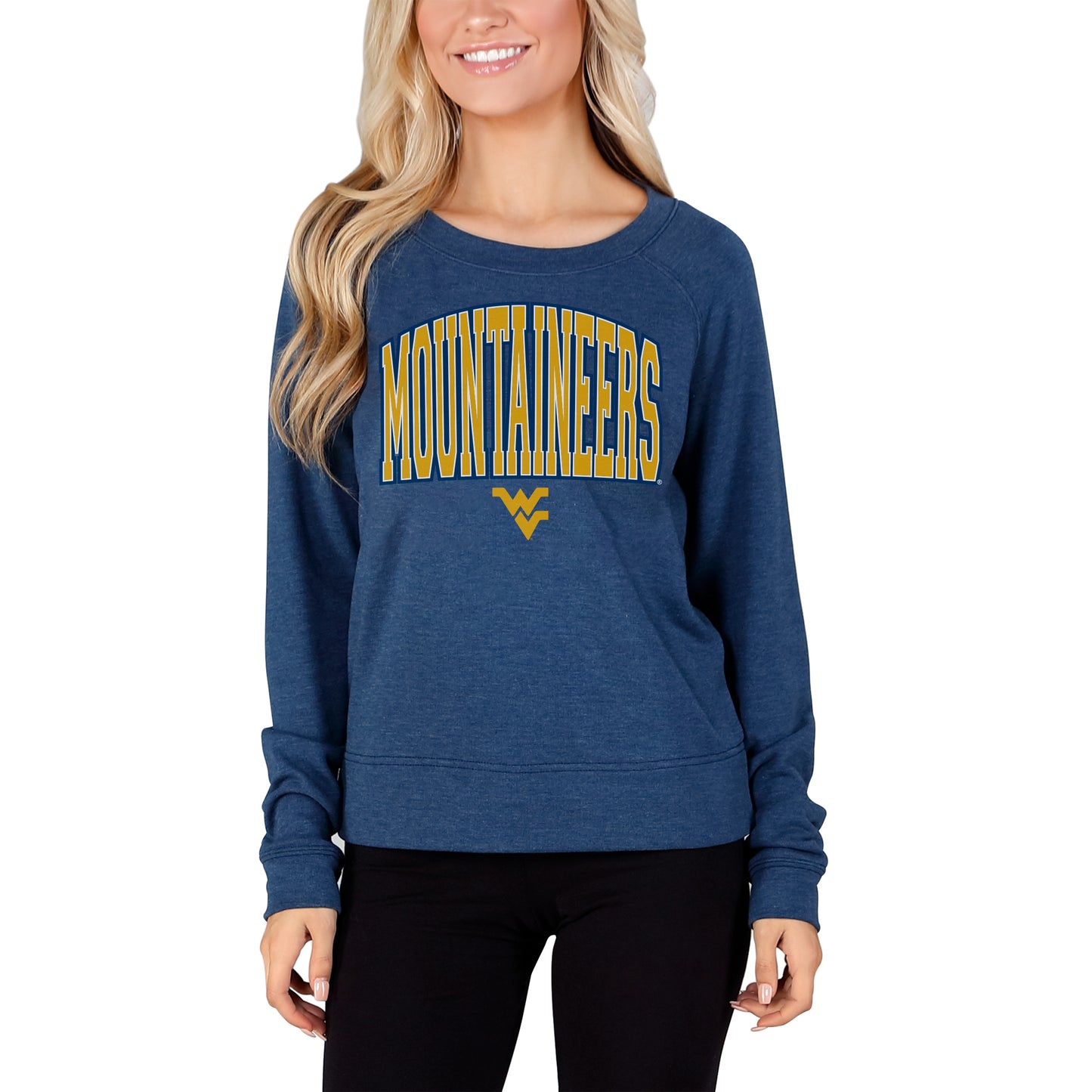 Women's Concepts Sport Navy West Virginia Mountaineers Mainstream Terry Long Sleeve T-Shirt