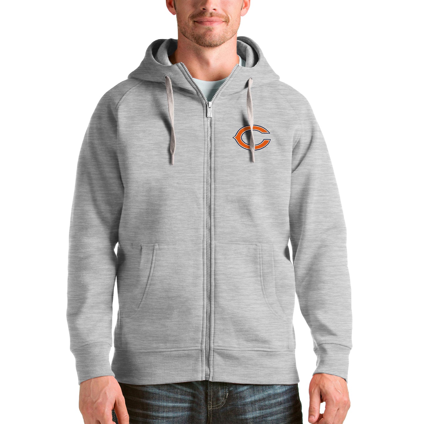 Men's Antigua Heather Gray Chicago Bears Victory Full-Zip Hoodie