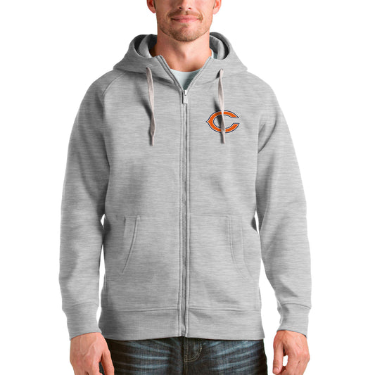 Men's Antigua Heather Gray Chicago Bears Victory Full-Zip Hoodie
