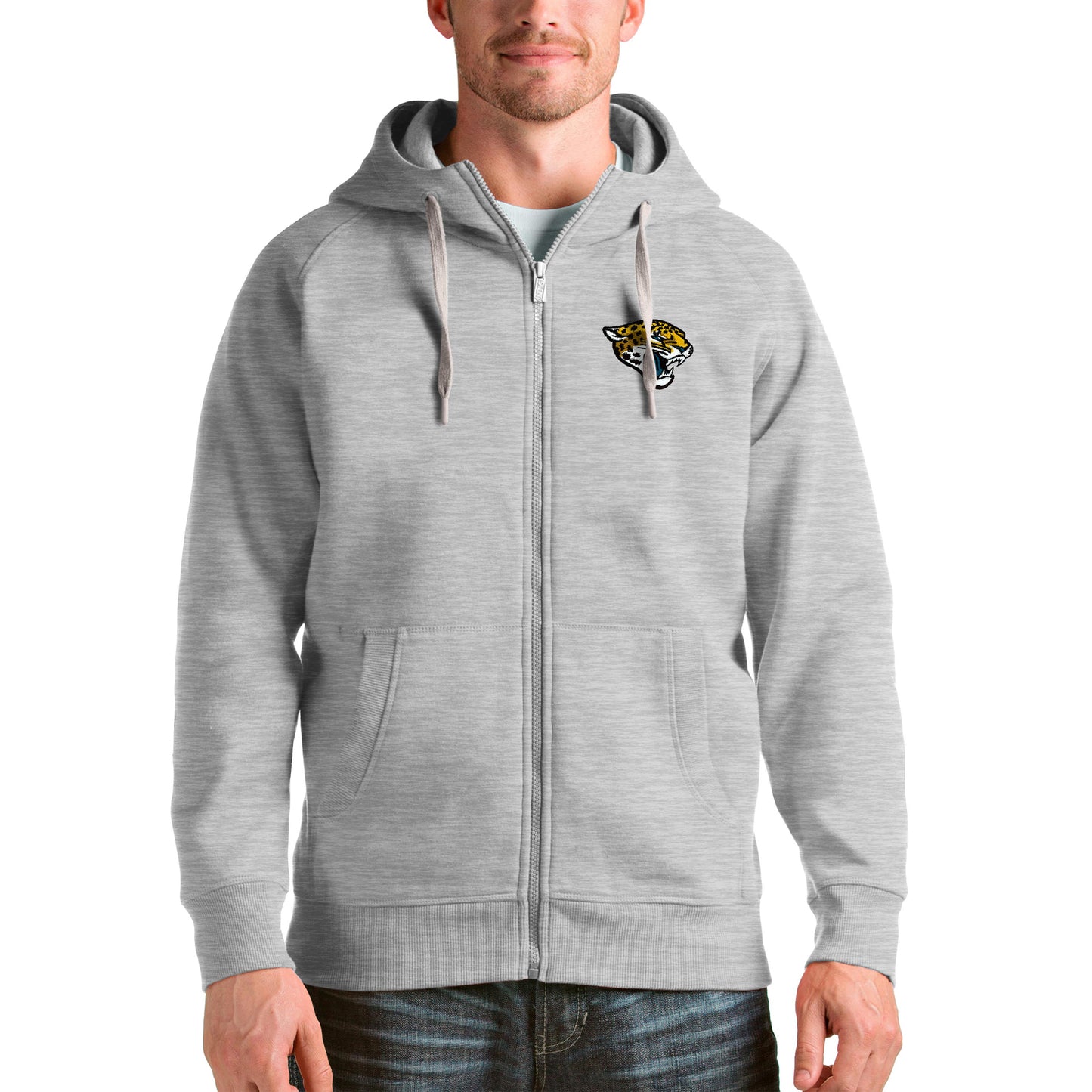 Men's Antigua Heather Gray Jacksonville Jaguars Victory Full-Zip Hoodie