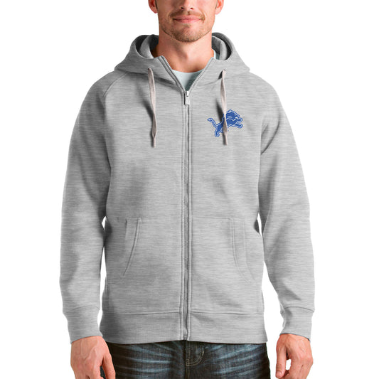 Men's Antigua Heather Gray Detroit Lions Victory Full-Zip Hoodie