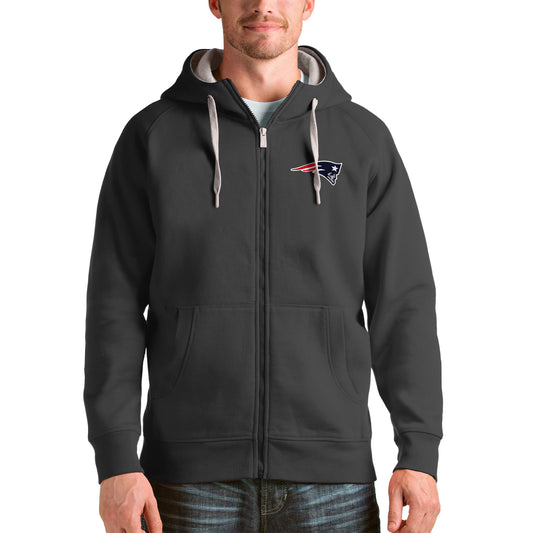 Men's Antigua Charcoal New England Patriots Victory Full-Zip Hoodie