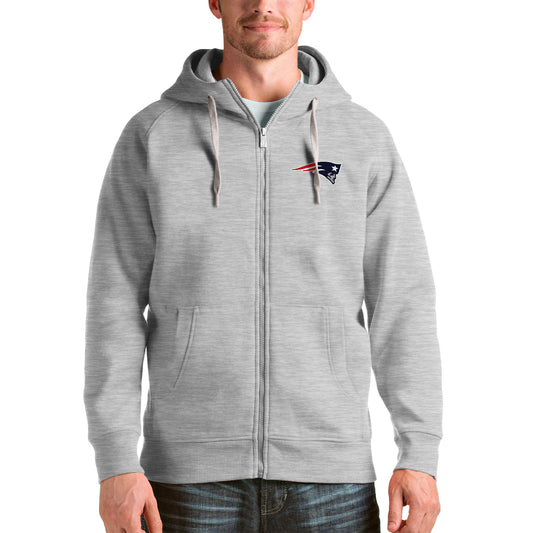 Men's Antigua Heather Gray New England Patriots Victory Full-Zip Hoodie