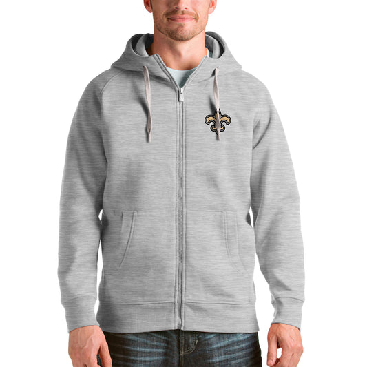 Men's Antigua Heather Gray New Orleans Saints Victory Full-Zip Hoodie