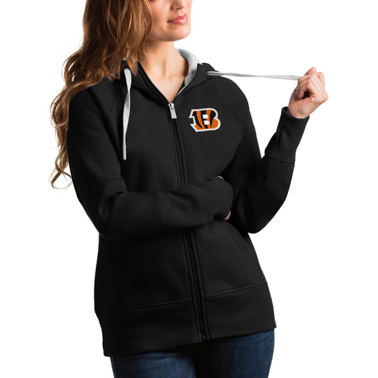 Women's Antigua Black Cincinnati Bengals Victory Full-Zip Hoodie