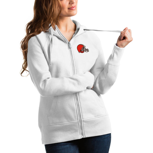 Women's Antigua White Cleveland Browns Victory Full-Zip Hoodie