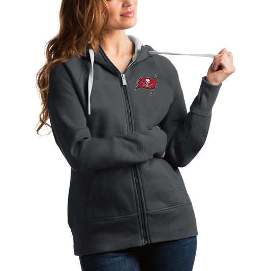 Women's Antigua Charcoal Tampa Bay Buccaneers Victory Full-Zip Hoodie