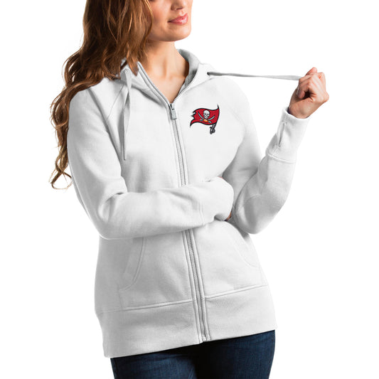 Women's Antigua White Tampa Bay Buccaneers Victory Full-Zip Hoodie