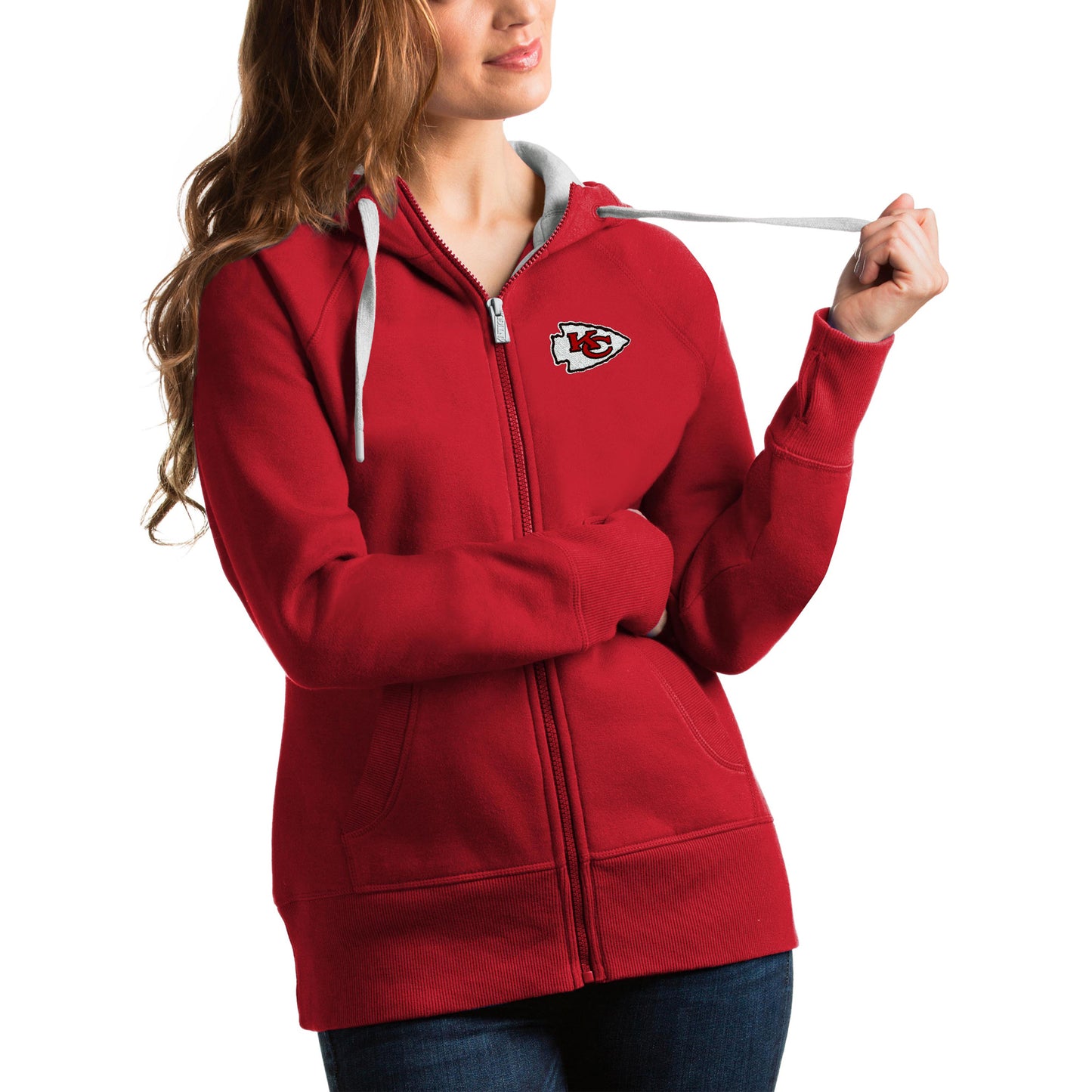 Women's Antigua Red Kansas City Chiefs Victory Full-Zip Hoodie