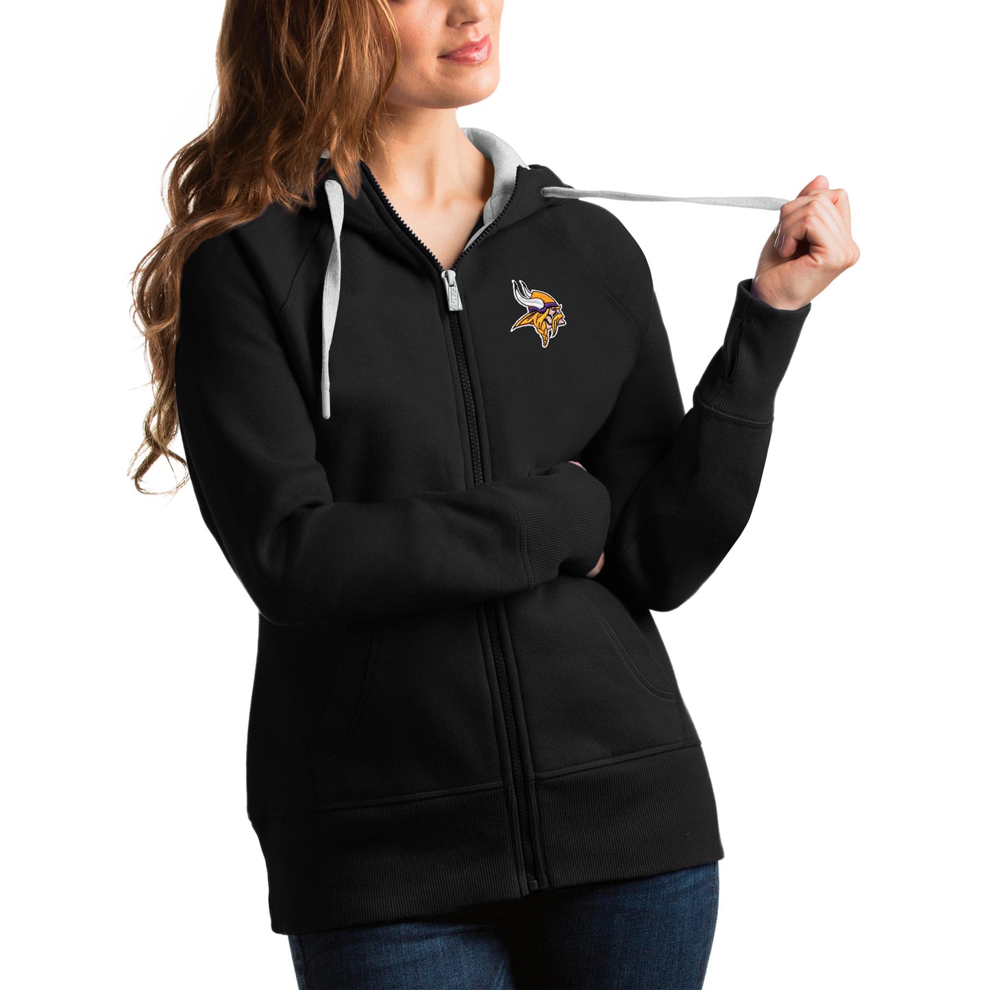 Women's Antigua Black Minnesota Vikings Victory Full-Zip Hoodie