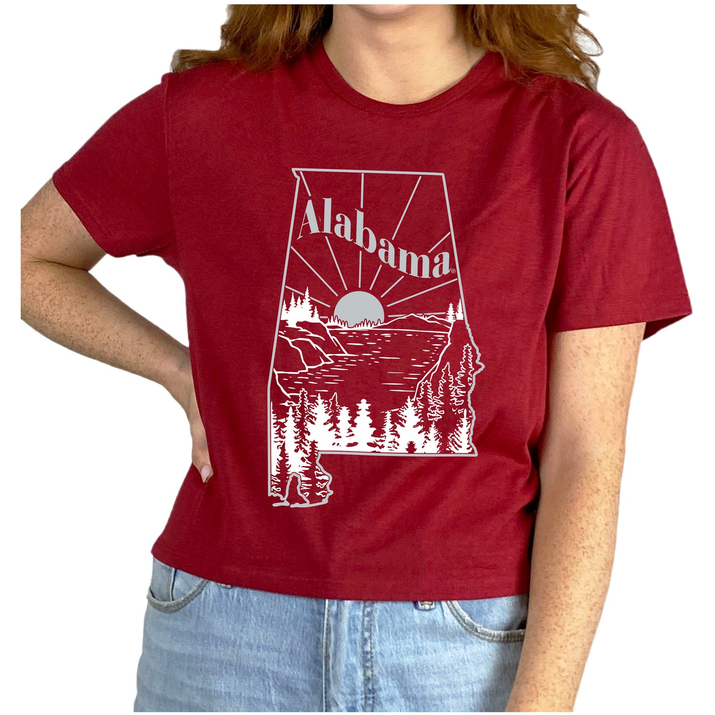 Women's ZooZatz Crimson Alabama Crimson Tide Scenic State Crop T-Shirt