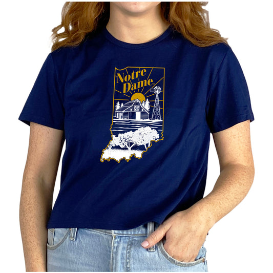 Women's ZooZatz Navy Notre Dame Fighting Irish Scenic State Crop T-Shirt