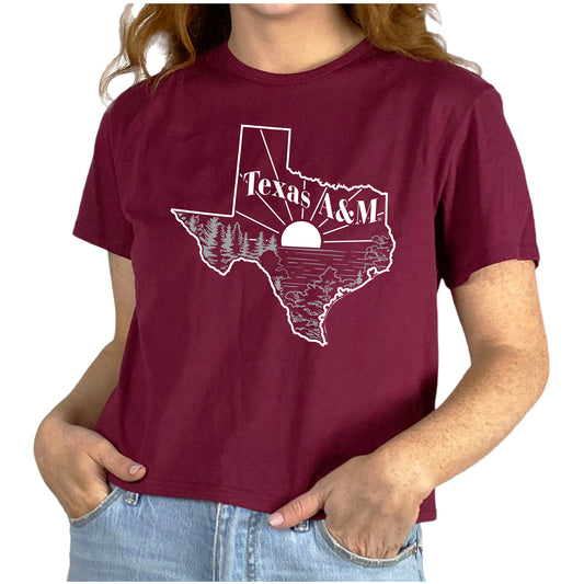 Women's ZooZatz Maroon Texas A&M Aggies Scenic State Crop T-Shirt