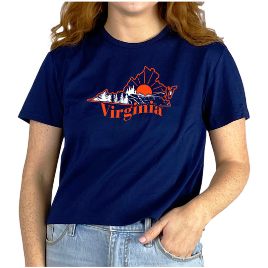 Women's ZooZatz Navy Virginia Cavaliers Scenic State Crop T-Shirt