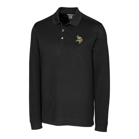 Men's Cutter & Buck Black Minnesota Vikings Advantage Long Sleeve Polo