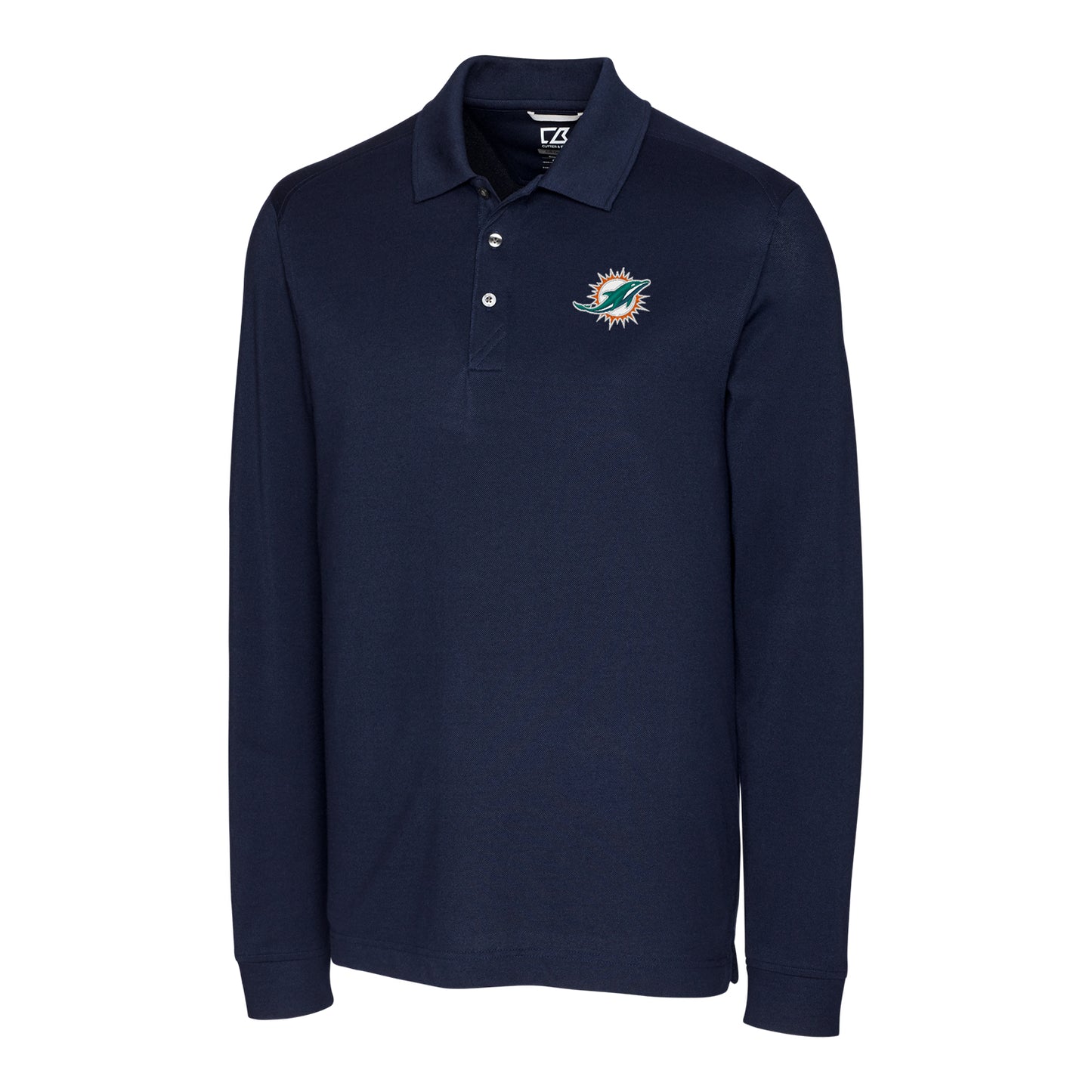 Men's Cutter & Buck Navy Miami Dolphins Advantage Long Sleeve Polo