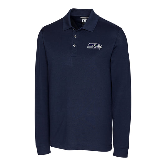 Men's Cutter & Buck College Navy Seattle Seahawks Advantage Long Sleeve Polo