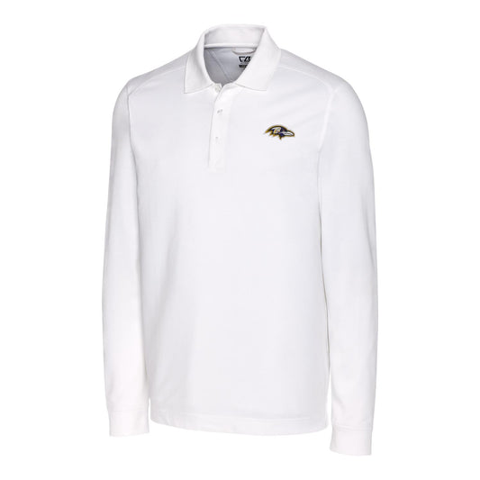 Men's Cutter & Buck White Baltimore Ravens Advantage Long Sleeve Polo