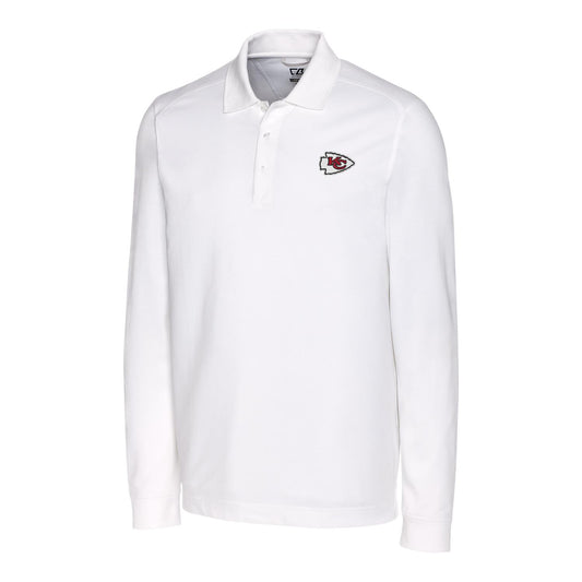 Men's Cutter & Buck White Kansas City Chiefs Advantage Long Sleeve Polo