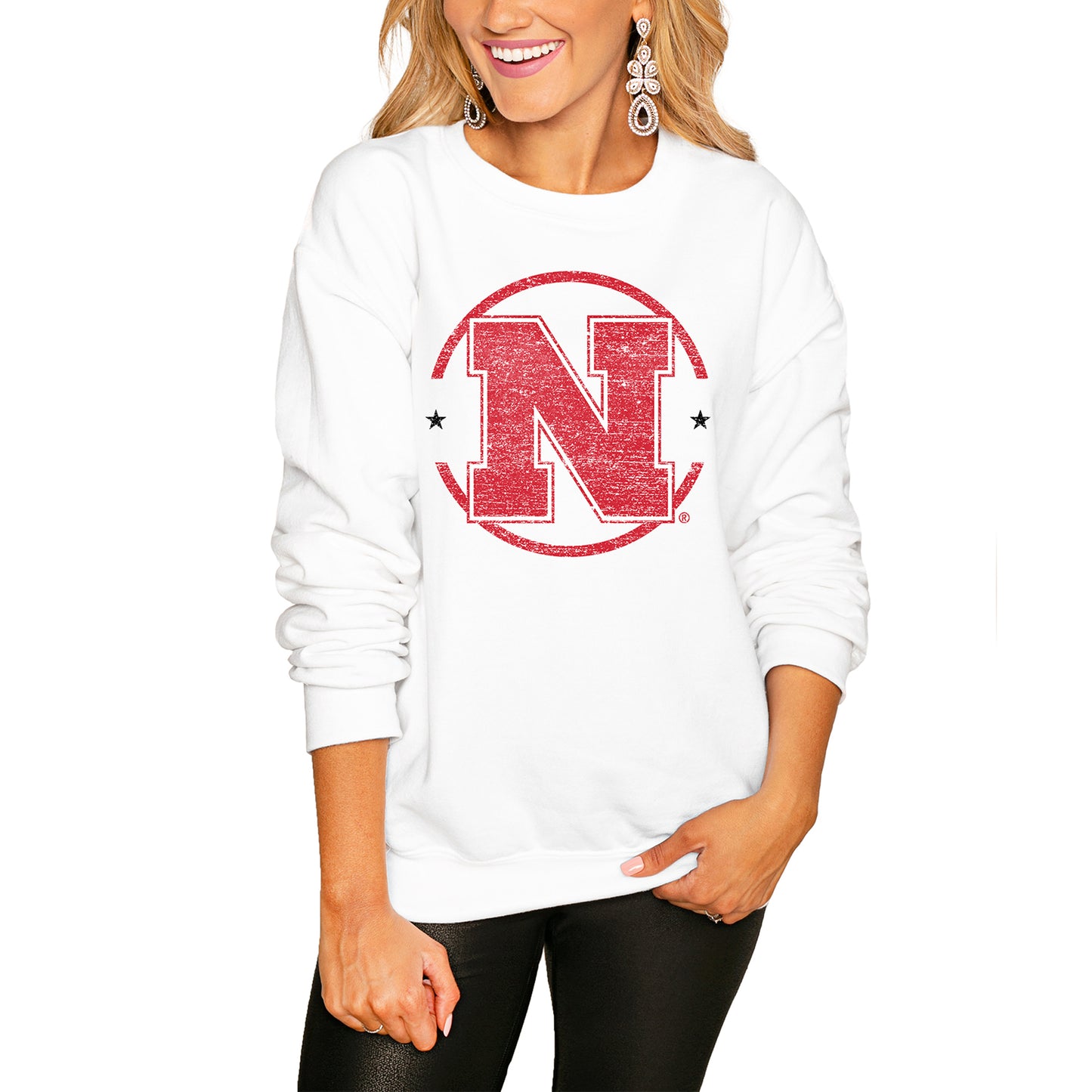 Women's White Nebraska Huskers End Zone Pullover Sweatshirt