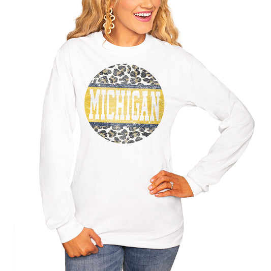 Women's White Michigan Wolverines Scoop & Score Long Sleeve T-Shirt