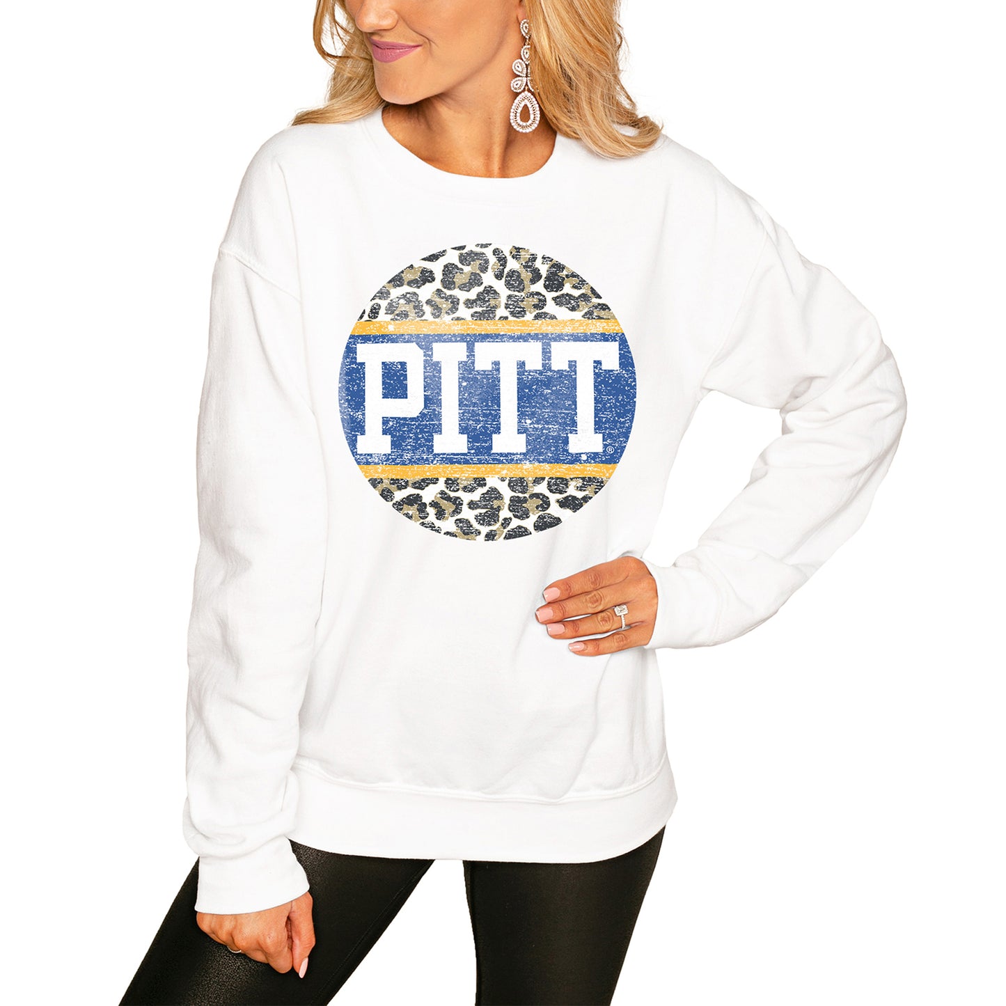 Women's White Pitt Panthers Scoop & Score Pullover Sweatshirt